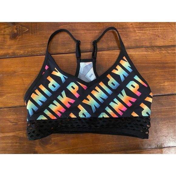 PINK Victoria’s Secret size SmallLightly Lined Rainbow Black - Picture 1 of 2